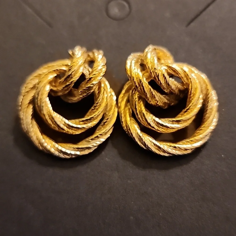 Gold Tone Rope Knot Post Earrings - Picture 1 of 5